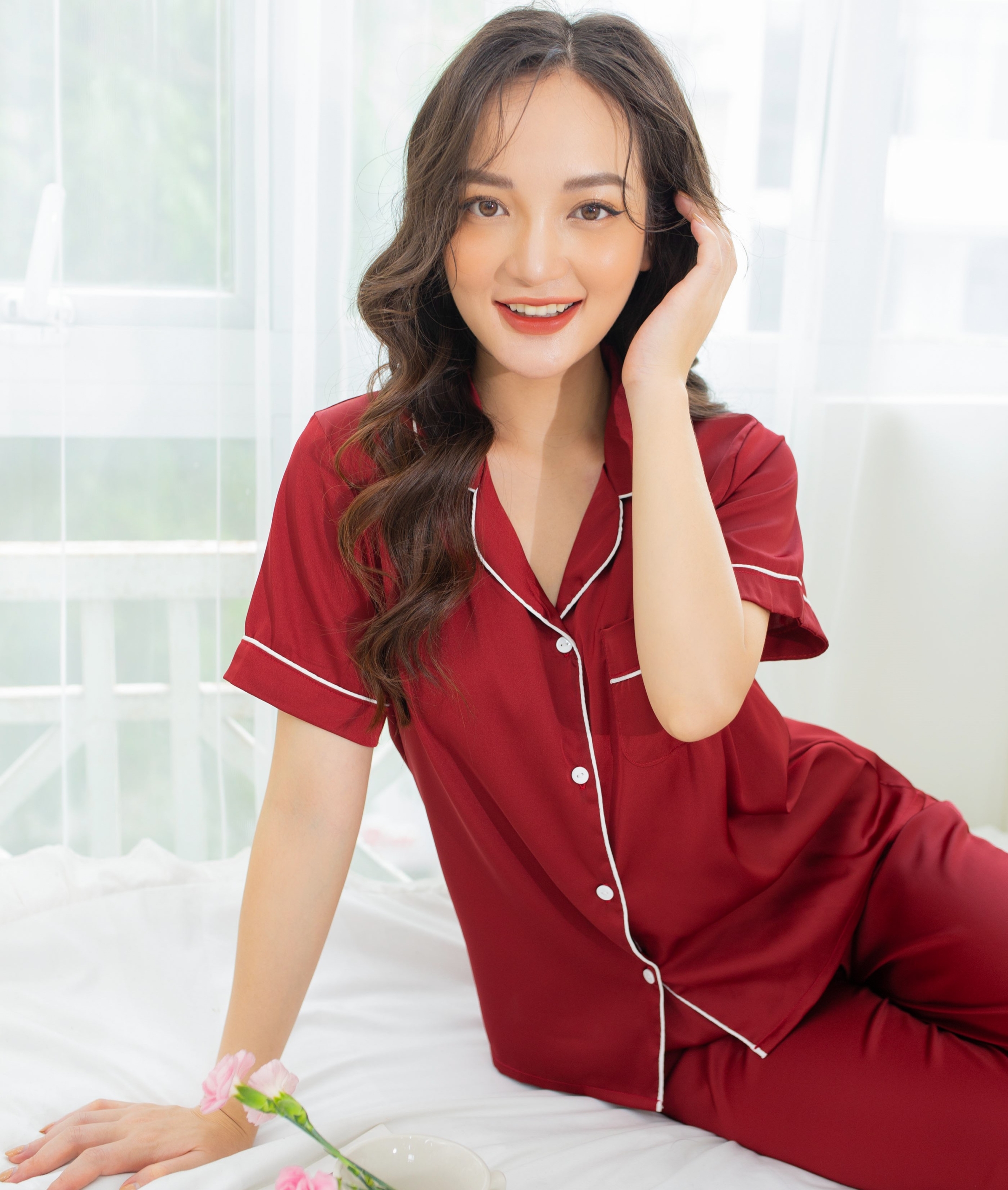 bộ ngủ lụa Latin cộc tay