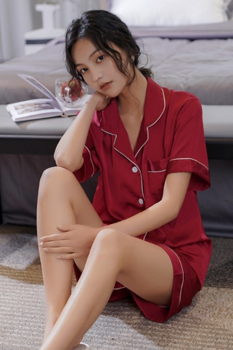 Bộ Pijama Cộc Tay Quần Đùi Chất Lụa Latin Mềm Mịn PJC0223
