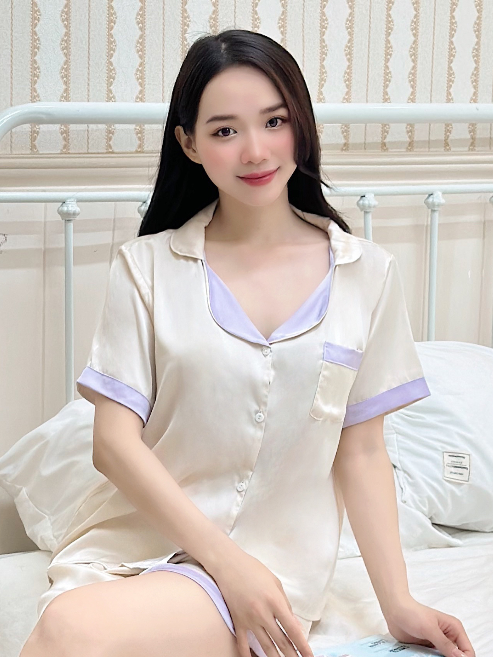 Bộ Đồ Ngủ Zen Me Chất Lụa Latin Pyjama Cộc Tay Quần Đùi PJC0423