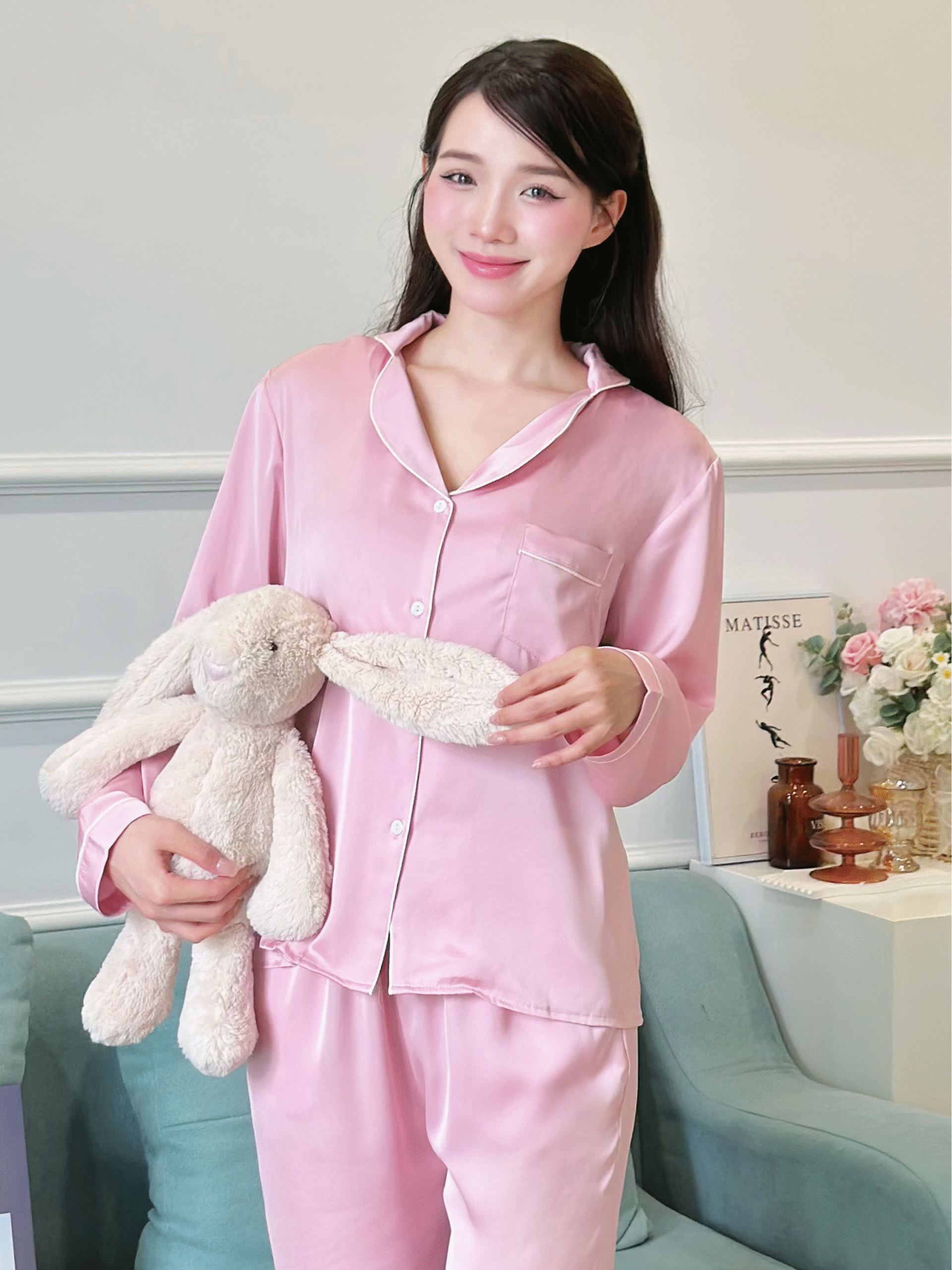 Đồ bộ ngủ nữ thu đông pijama tay dài quần dài lụa latin Việt Nam cao cấp Zen Me Women’s World PJDD1123