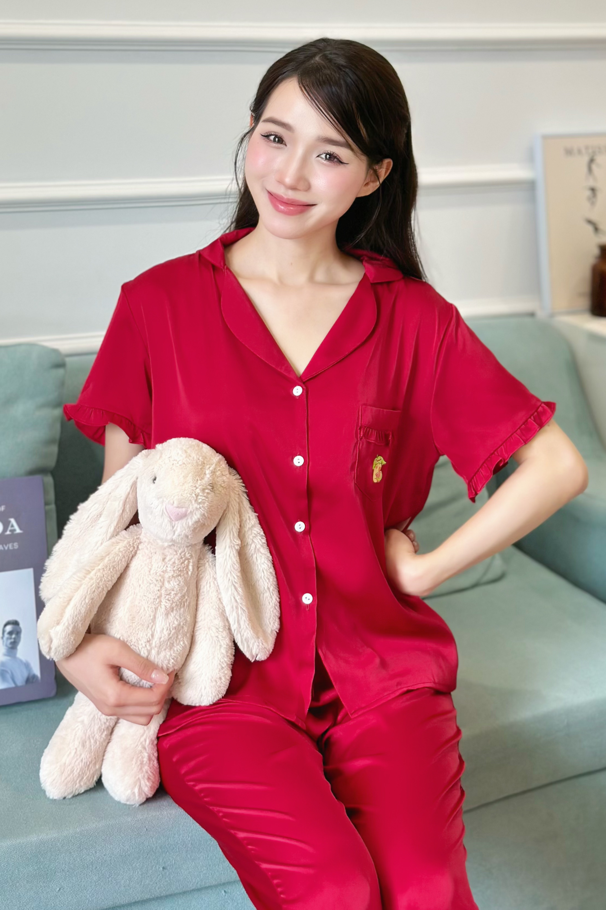 Bộ Ngủ Pijama Viền Bèo Lụa Cao Cấp ZENME Bộ Mặc Nhà Nữ Lụa Latin Form Rộng PJVB0924