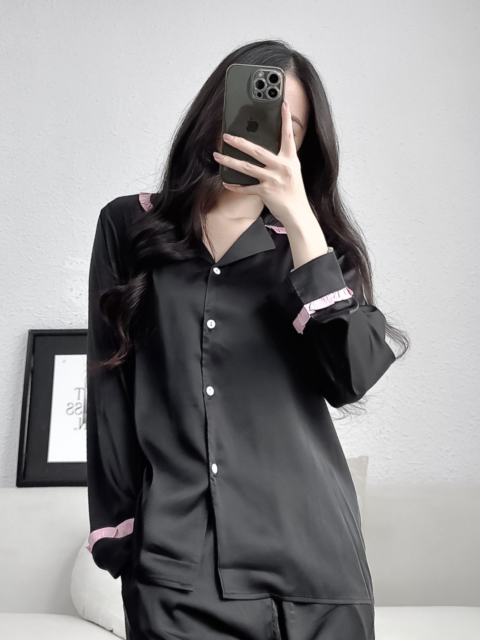 Đồ Ngủ Pijama Lụa Latin Cao Cấp Zen Me Thiết Kế Dài Tay Quần Dài Bèo Phối Xinh Xắn PJD1024